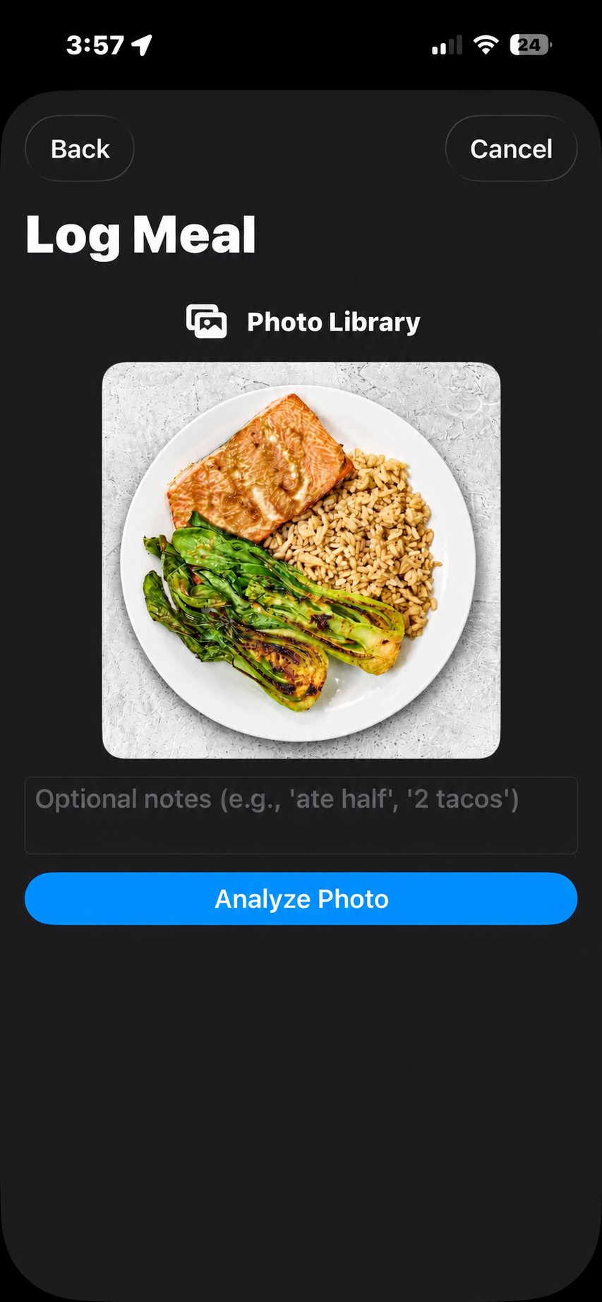 Photo meal analysis screenshot