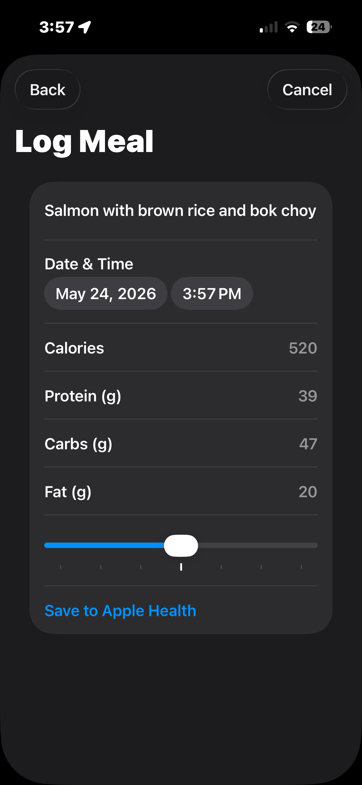 Meal nutrition result screenshot